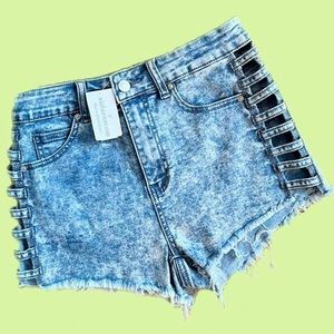 Adorable Denim High Waisted Shorts with open side slit design